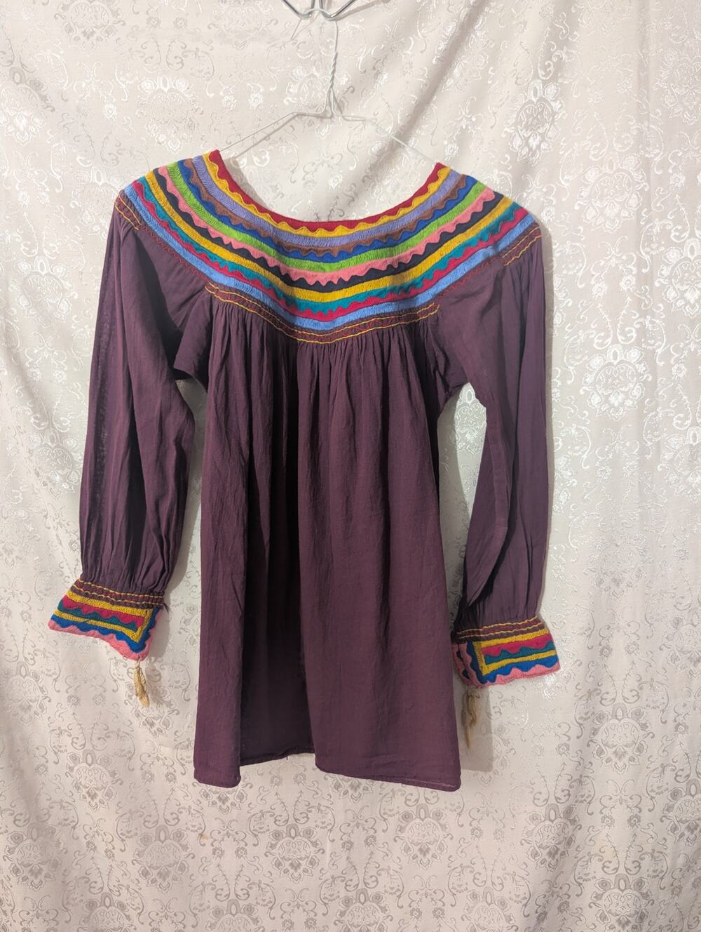 Vintage Y2K Purple Crinkle Gauze Cotton Top Boho Grunge Fairy